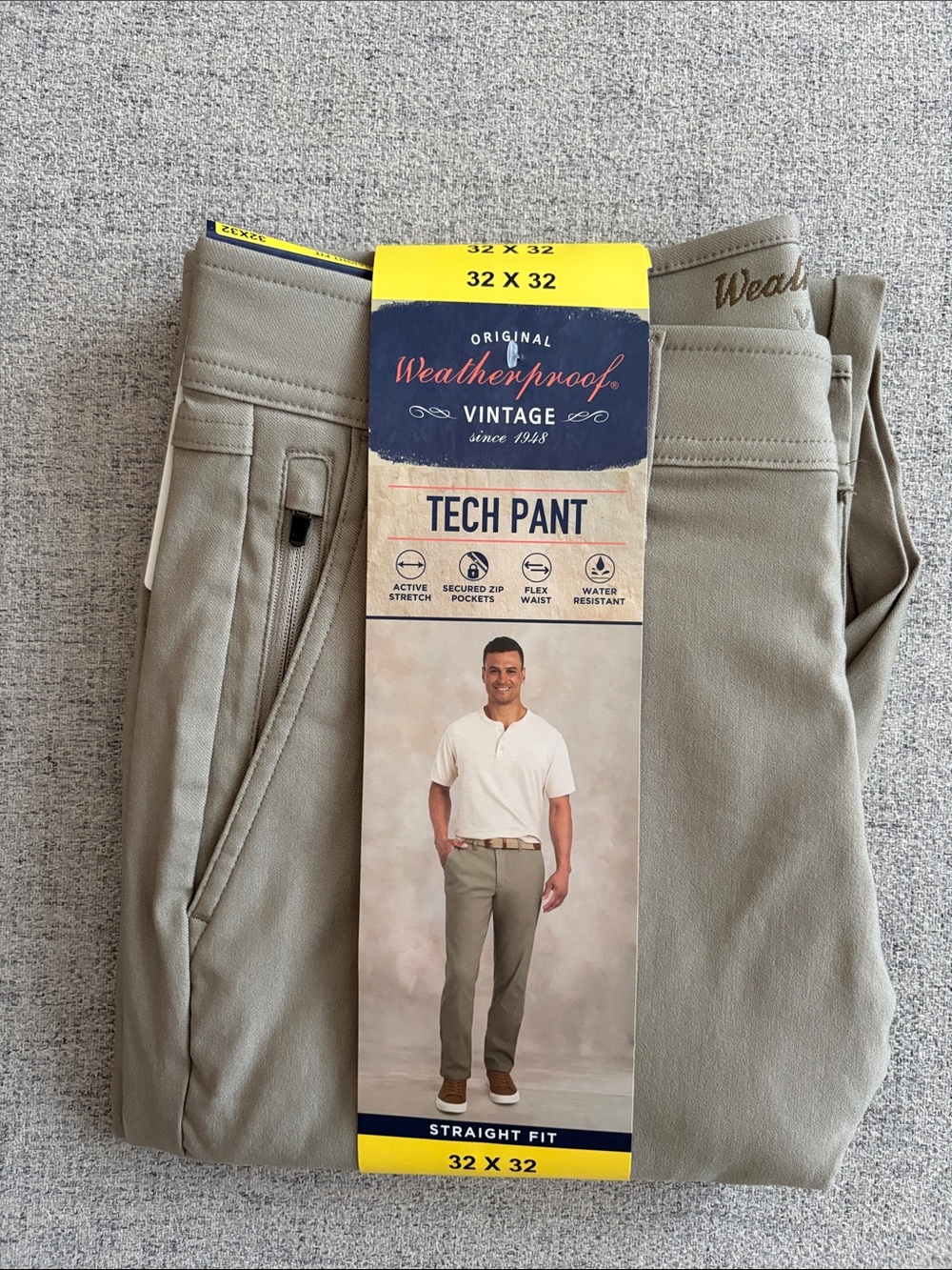 NEW Men’s Weatherproof Vintage Straight Fit Stretch Tech Pant - Tan - Size 32x32